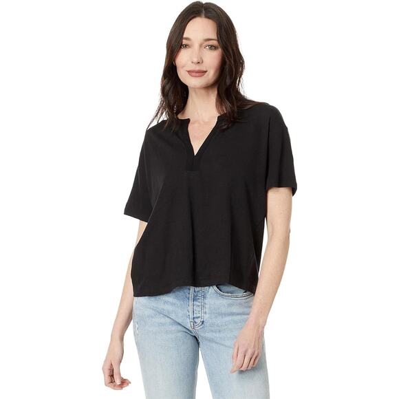 Sanctuary Womens XS Black Easy Breezy Peasant Tee Linen Blend Short Sleeve N6-15 - Picture 1 of 9